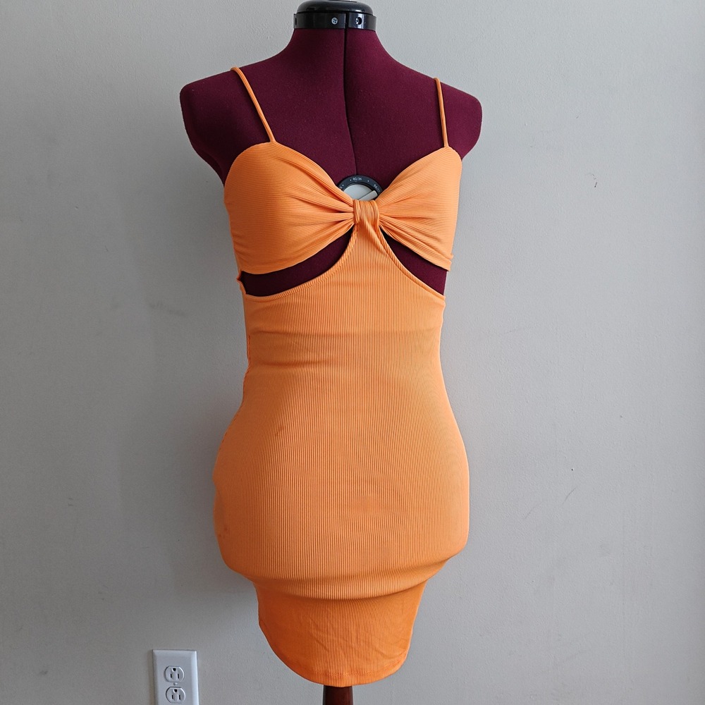 Princess Polly Orange Ribbed Cutout Knot Front Bodycon Mini Dress US 2 Small